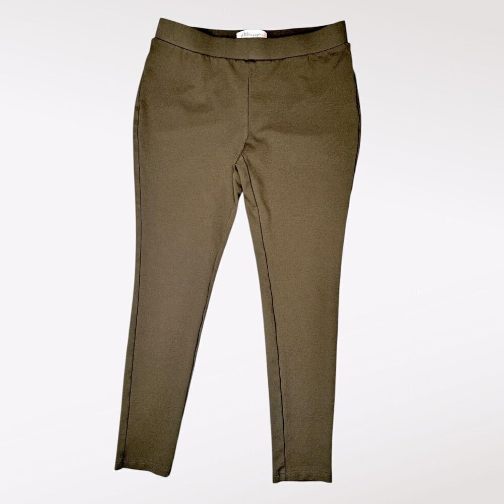Philosophy Pull On Pants Stretch Knit Dark Green Slim Work Pants Size Small